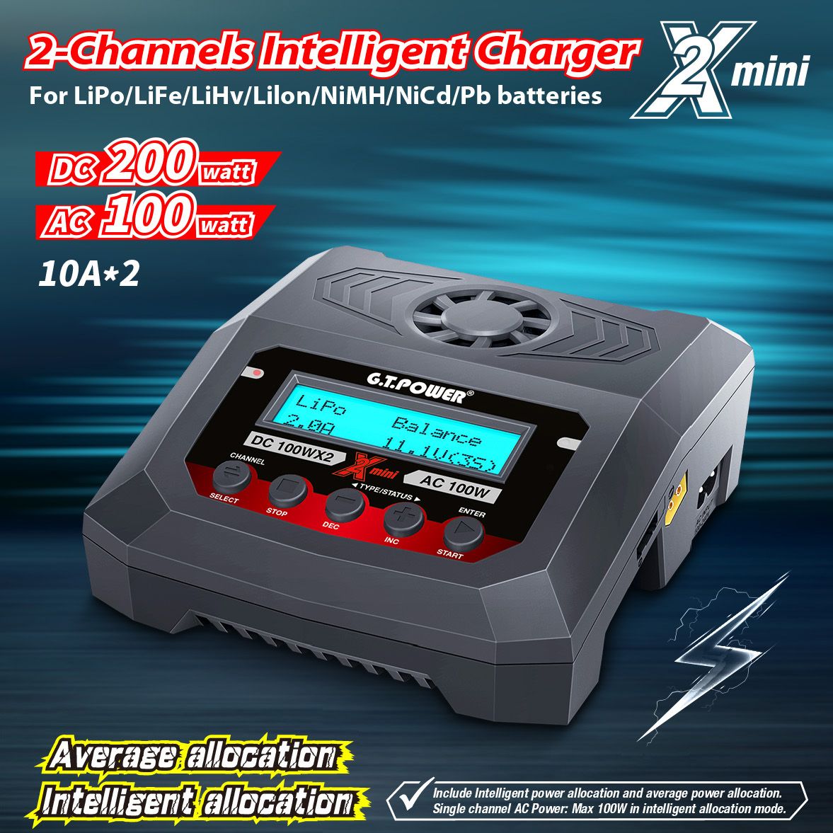 X-2 mini Quad 10A 2x 100W AC/DC charger (200W DC)