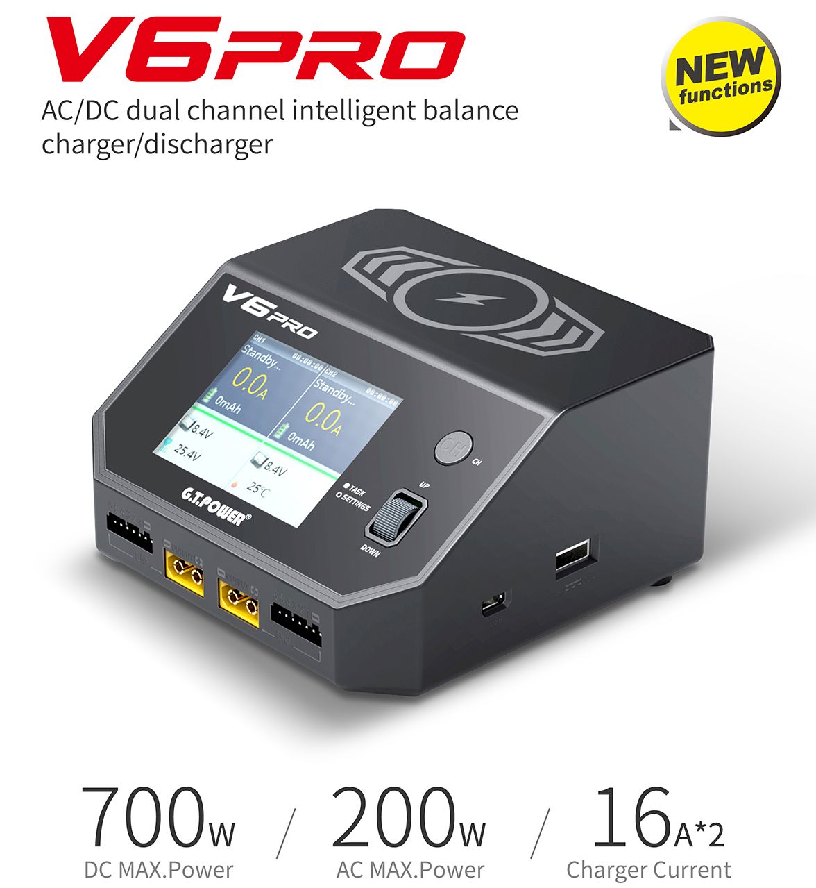 G.T.power V6 Pro 2 x 16A AC/DC charger (200/700W)