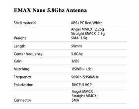 EMAX Nano 5.8G FPV Antenna- 50mm RHCP(Red) MMCX 903